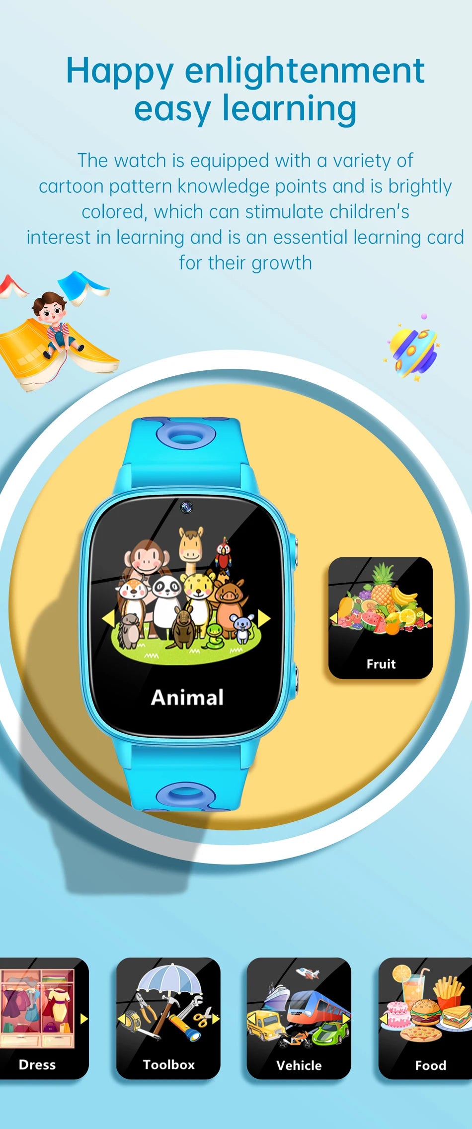 2025 New Smart Watch For Children HD Touch Screen Camera 26 Games Learn vocabulary Alarm Clock Calculator Birthday Gift Boy Girl