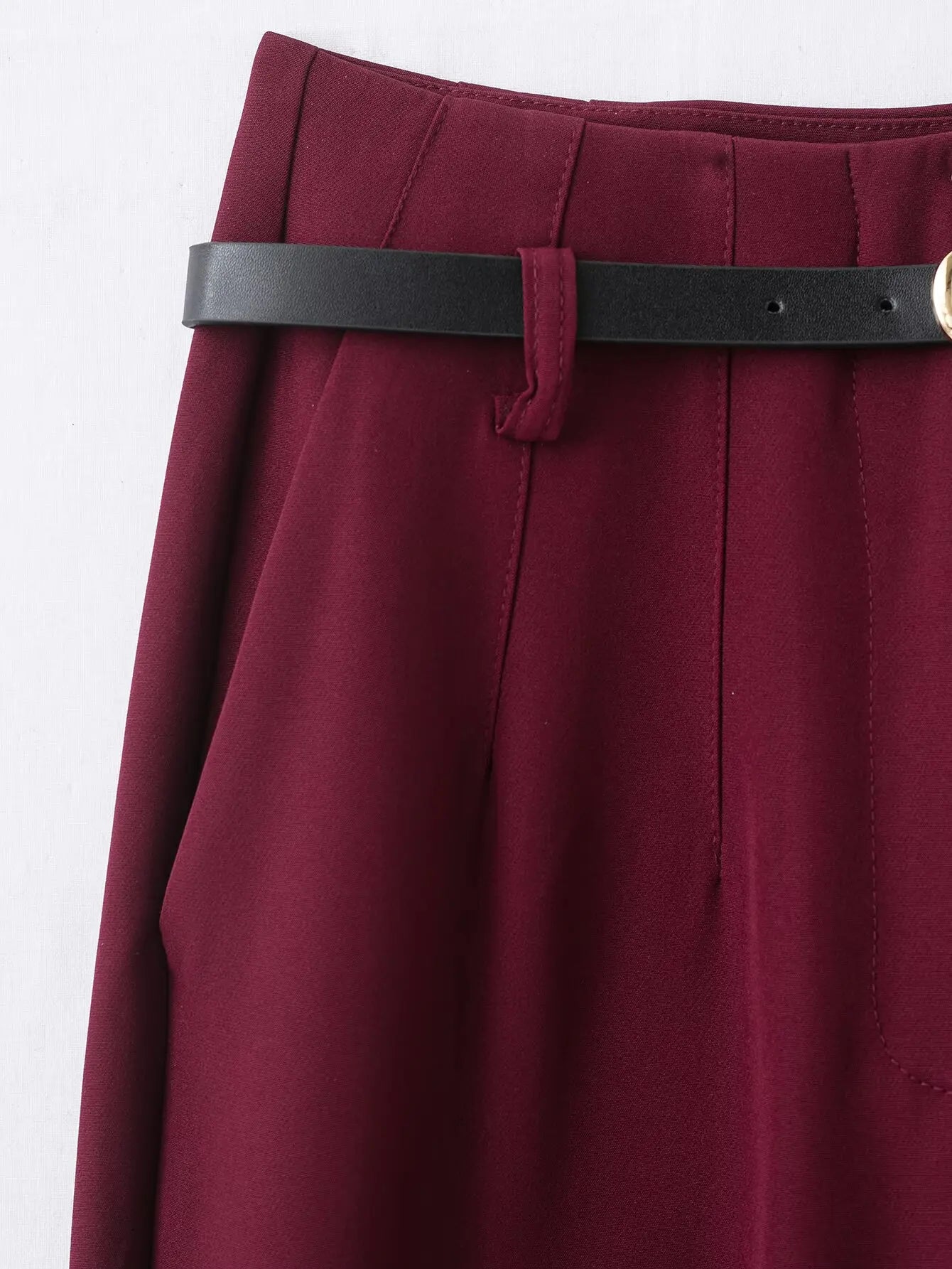 Faionable High Waist Belted Straight Leg Pants Women's Slim Fit Casual Autumn New Arrival Street Sle Polyester Fiber