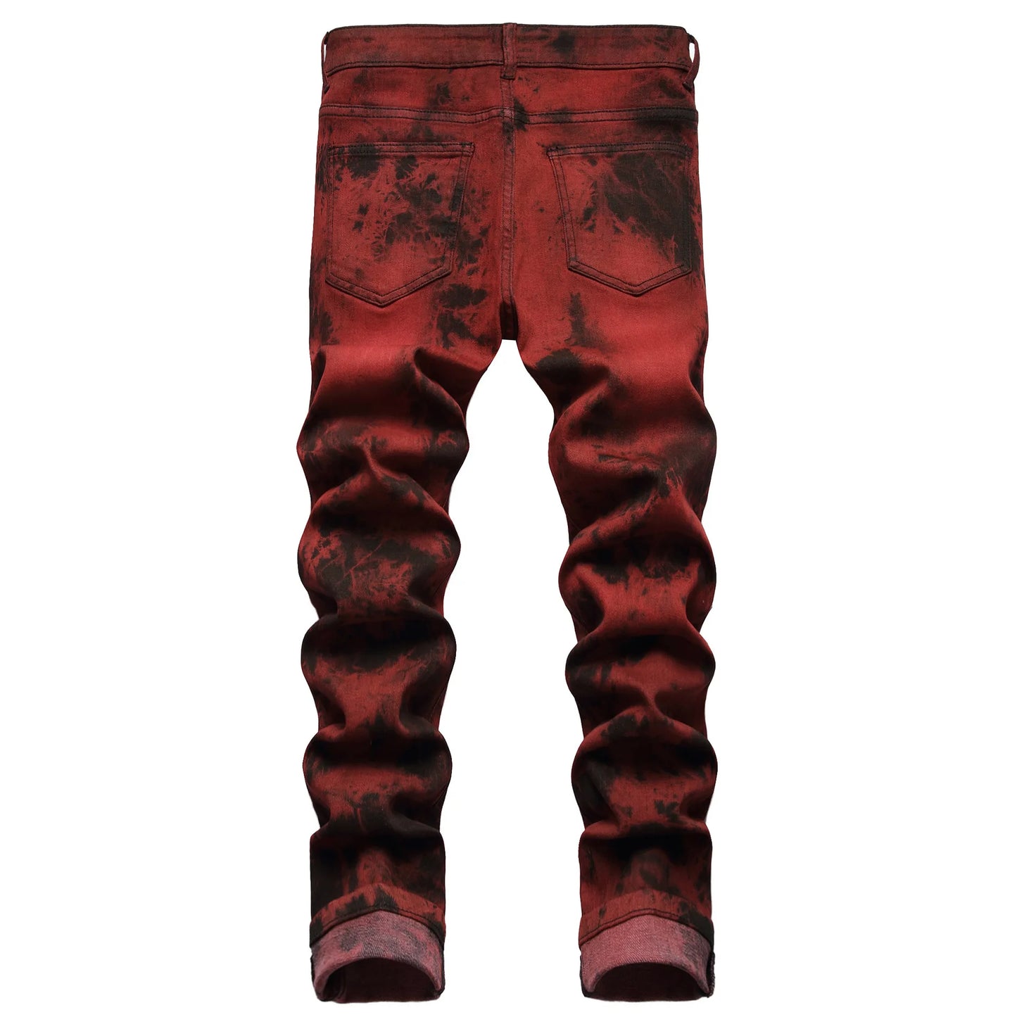 Denim Pencil Pants Men Streetwear Distressed Washed Tie Dyed Jeans Mid Waist Pockets Vintage Straight Ankle Length Trousers