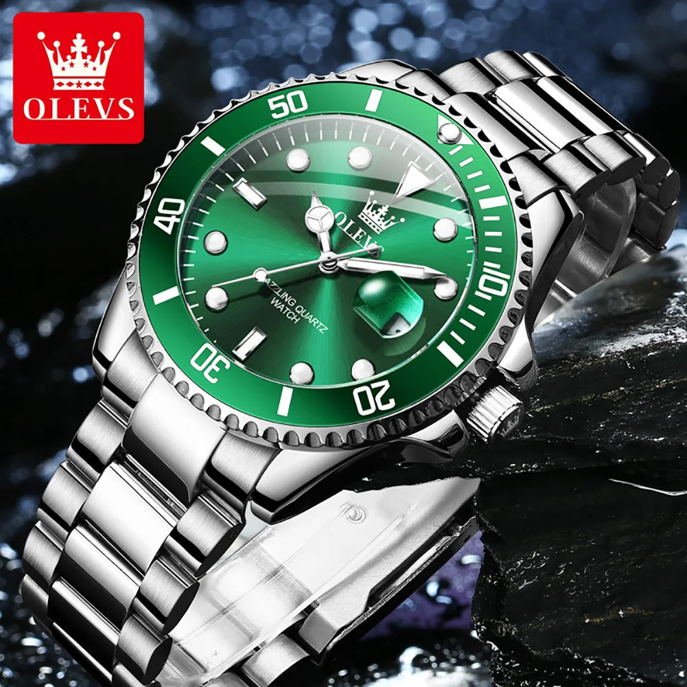 OLEVS 5885 Top Brand Classic Men's Quartz Watch Luminous Hands Calendar Display Stainless Steel Strap Waterproof Men's Watch