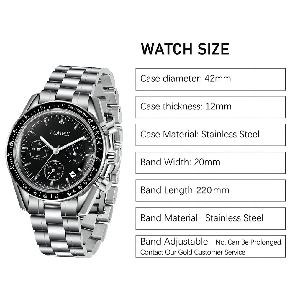 PLADEN New Arrival Luxury Watch For Men Fashion Stainless Steel Chronograph Quartz Wristwatch Business Sport Waterproof Watches