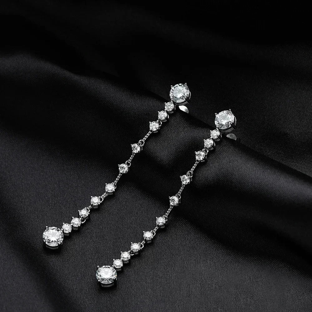 FEOBUR 3/6cttw Full Moissanite Drop Earrings for Women 925 Sterling Silver Lab Diamond Long Earring Bridal Wedding Jewelry GRA