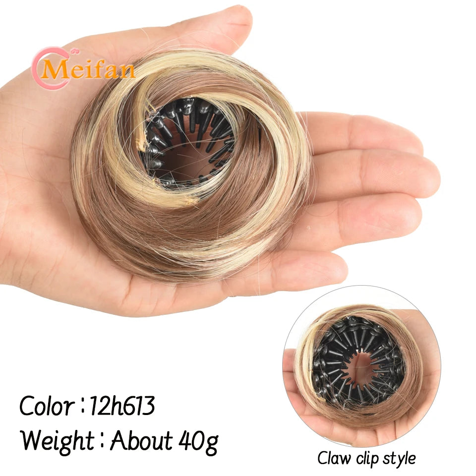 Messy Straight Hair Bun Hair Extensions Synthetic Mini Hair Clip Bun Hairbands Donut Wig Accessories High Bun Hair Extensions