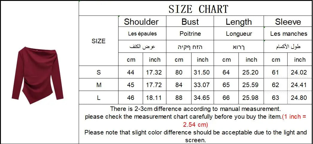 TFMLN 2025 Fashion Asymmetric Women Top T Shirts New Elegant Spring Summer Elastic Clothes Long Sleeve Shirt Top