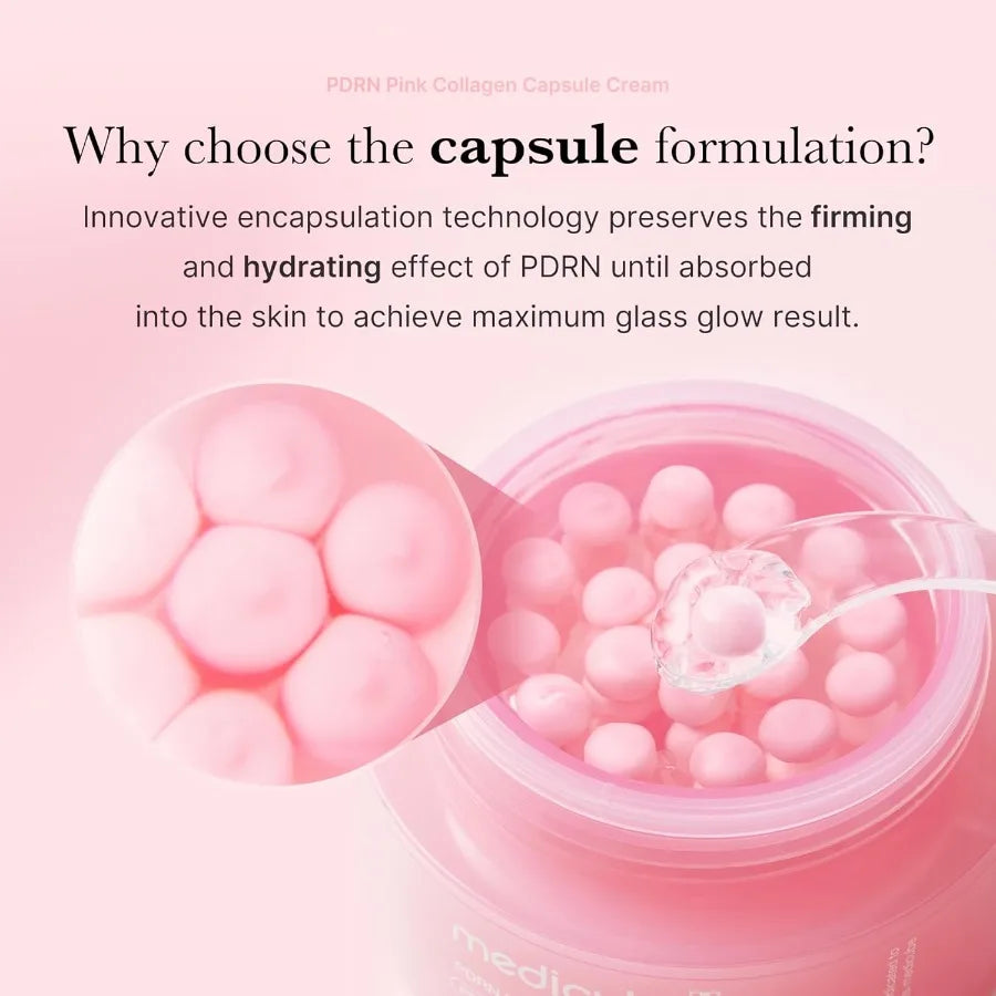 Salmon DNA PDRN Pink Collagen Capsule Cream Face Moisturizer Lightweight Moisturizing Cream PDRN Niacinamide for Uneven Skin To