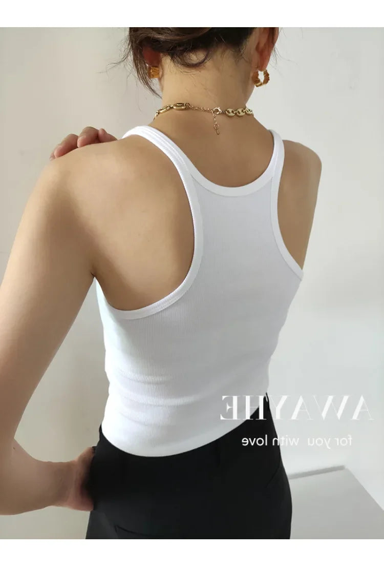 European Style Screw Thread Fitness Tank Top Women's Inner Wear Summer Outer Wear Fine Shoulder Strap Work Shirt Polyester Fiber