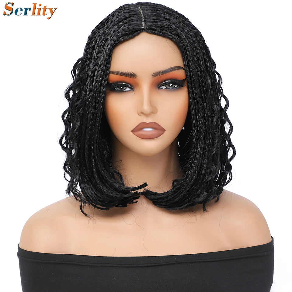 New Style Bob Box Braided Wigs For Black Women 12inches Synthetic Box Braids Crochet Hair Wigs On Sale Clearance Short Black Wig