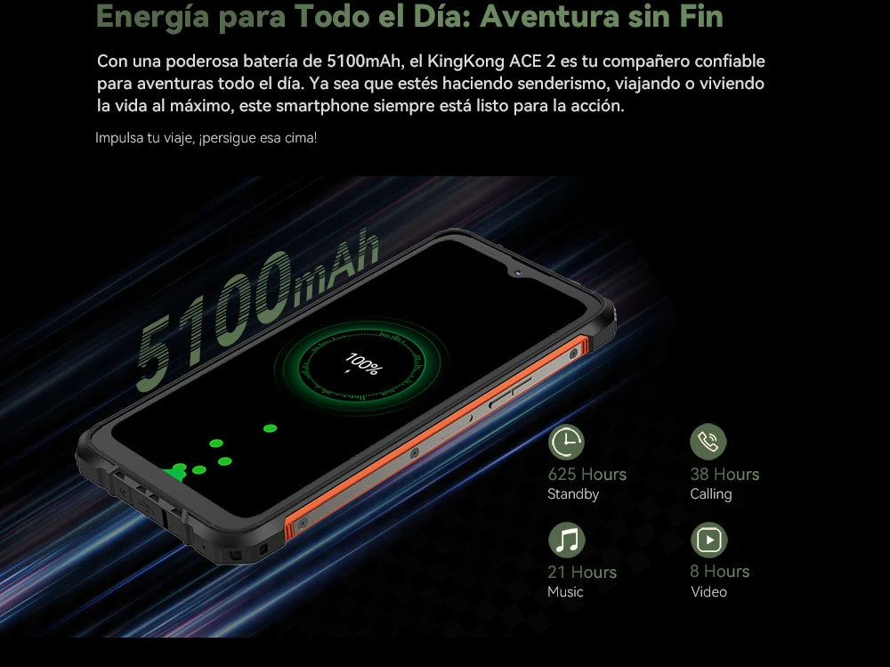 Cubot Kingkong Ace 2, Ultra-Thin and Robust Smartphone with Android 14, 16 Gb Ram (6 Gb + 10 Gb Expandable), 128 Gb Rom, 6.56 Inch and 90 Hz Screen, Nfc, 5100 Mah Battery, 4g Cell Phone