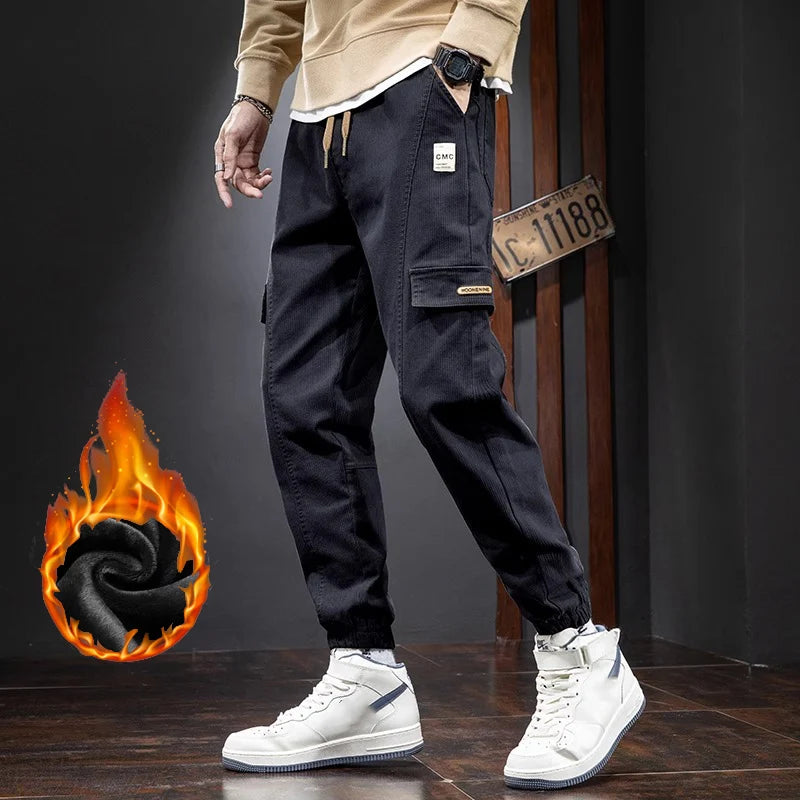 Men's Fashion Concise Office Harem Pants Holiday Party Plush Winter Cargo Trousers Classic Thicken Casual Pants Plus Size S-3XL