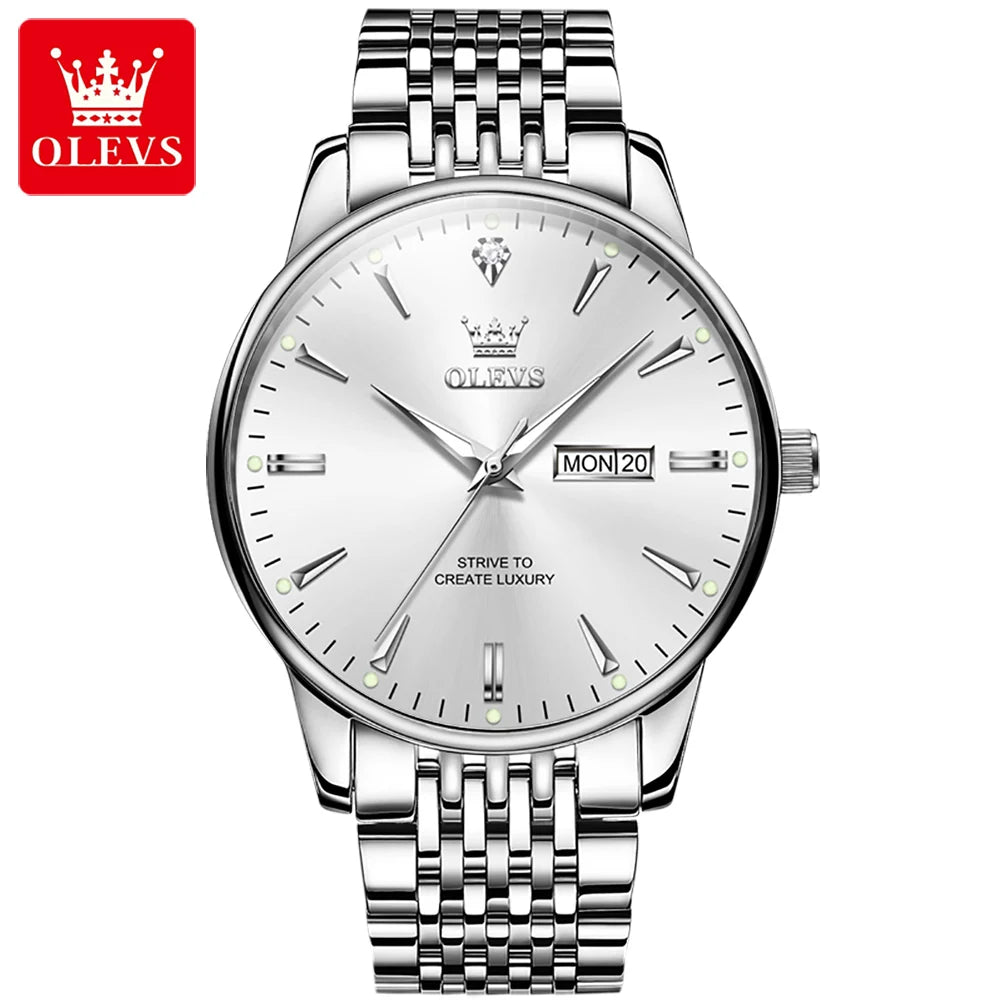OLEVS Men's Watches Fashion Simple Calendar Week Luminous Waterproof Steel Strap Man Watch Original Quartz Watches for Men 2929
