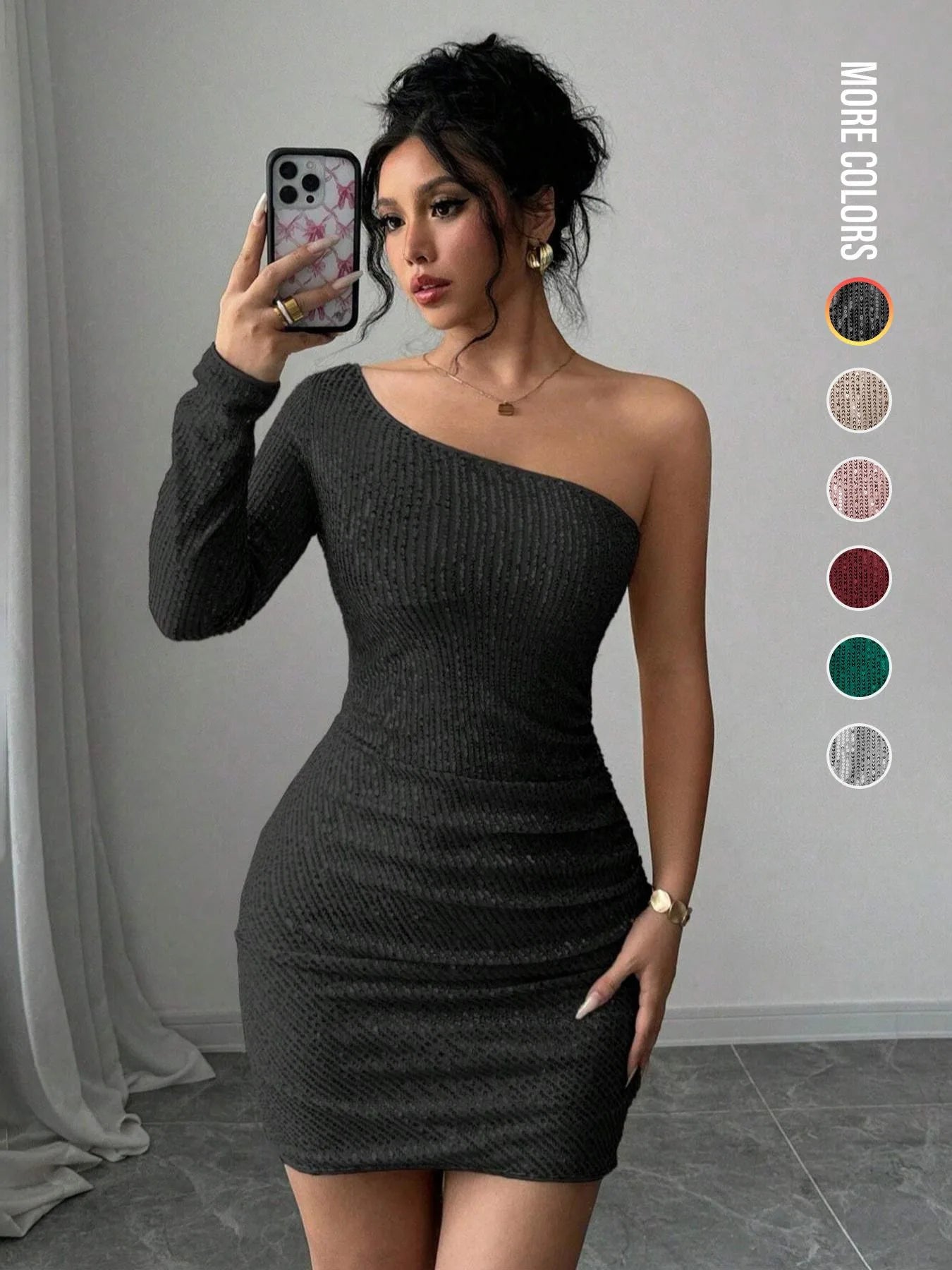 Women's Off Shoulder Sequins Bodycon Dress, Elegant Fashion Short Dress for Party Club Dating Wear, Ladies Dress for All Season