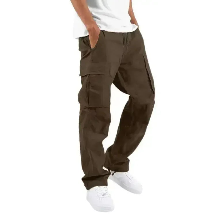 New 2025 Pocket Design Solid Cargo Pants Trousers for Men Full Length Casual Loose Drawstring Pockets Pants Male Cargo Pants 5XL