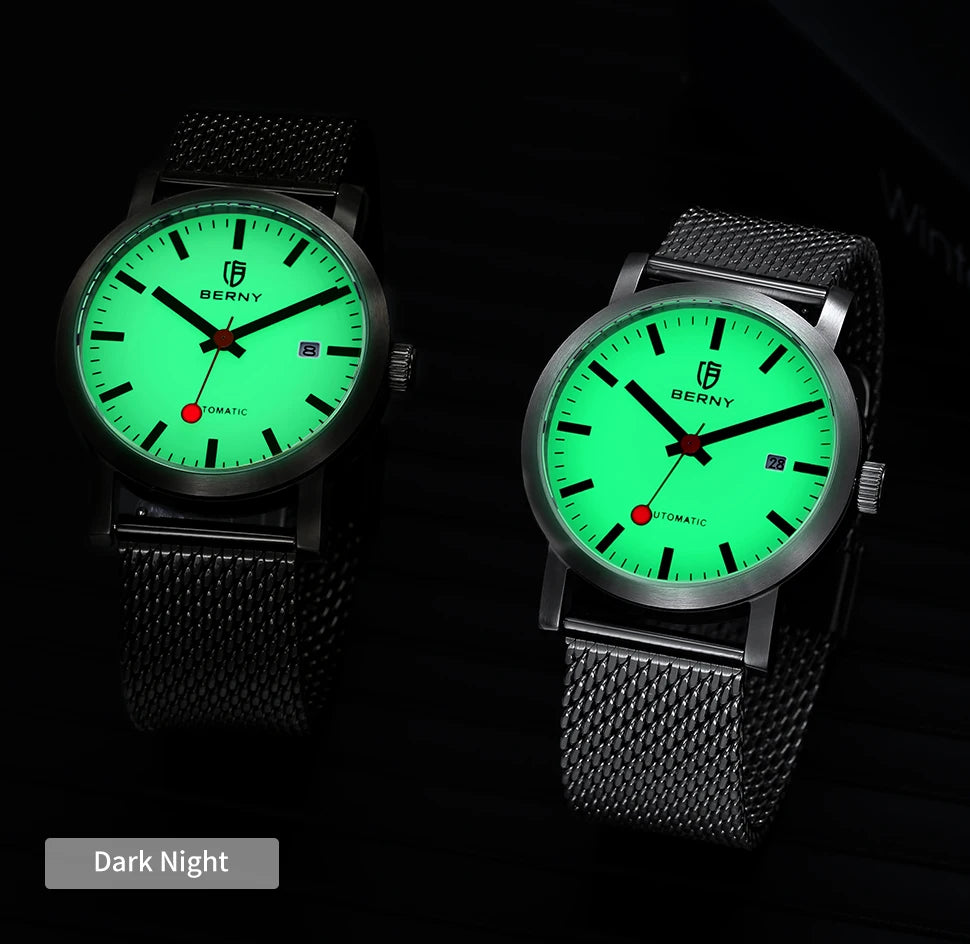 BERNY Watch for Men Automatic Self-Wind Luxury Watch Sappire MIYOTA 8215 Top Luminous 5ATM Mechanical Railroad Wristwatch