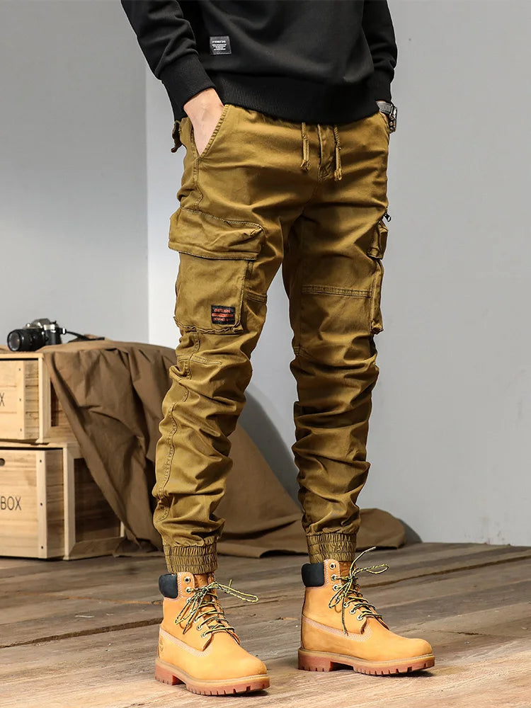 Spring and autumn trendy Cargo pants for men, slim, leggings, ruffian and handsome trousers, American multi bag pants, outdoor v