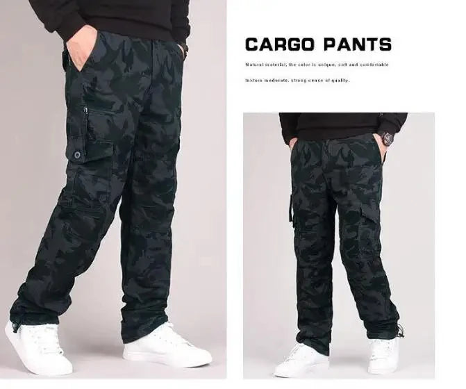 Men's Winter Cargo Pants Double Layer Fleece Warm Thick Camouflage Tactical Cotton Long Trousers Men Baggy Casual Cotton Pants