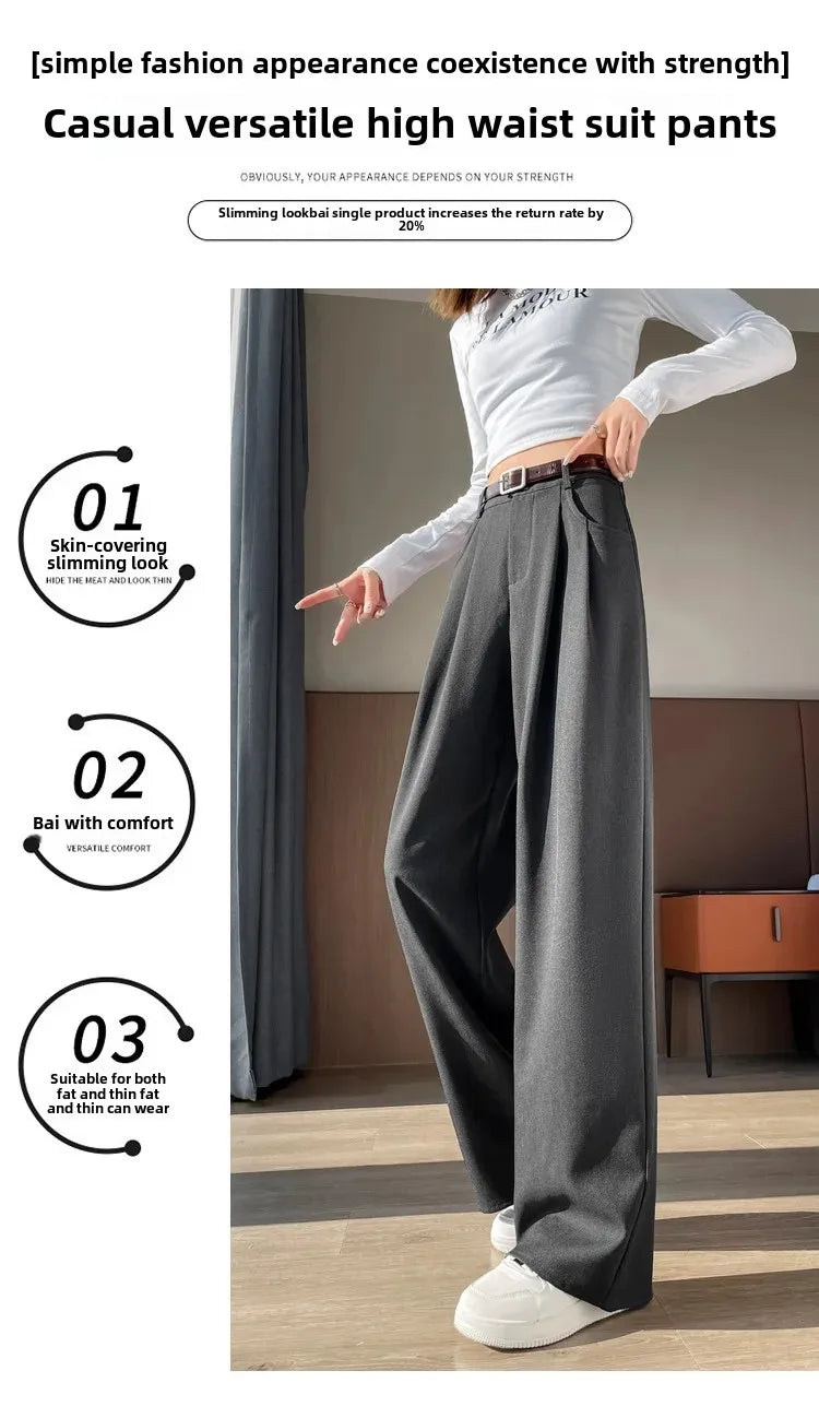 High Waist Slim Fit Straight Leg Suit Pants Wide Leg Casual Trousers Women's Autumn New Arrival Red Color Business Office Wear