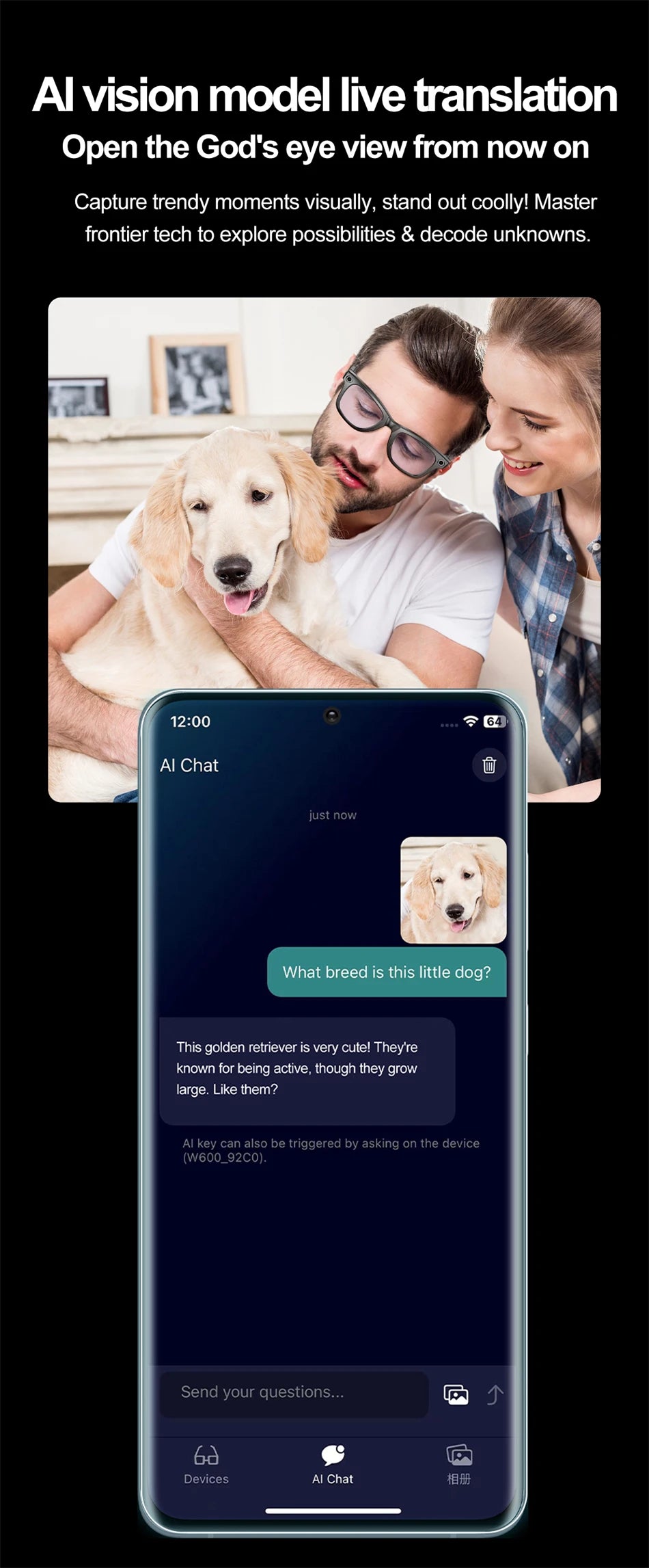 AI Smart Glasses with HD Camera for Photos Videos Hands-Free Vlog Recording Camera Glasses Audio for Driving Outdoor Sunglasses