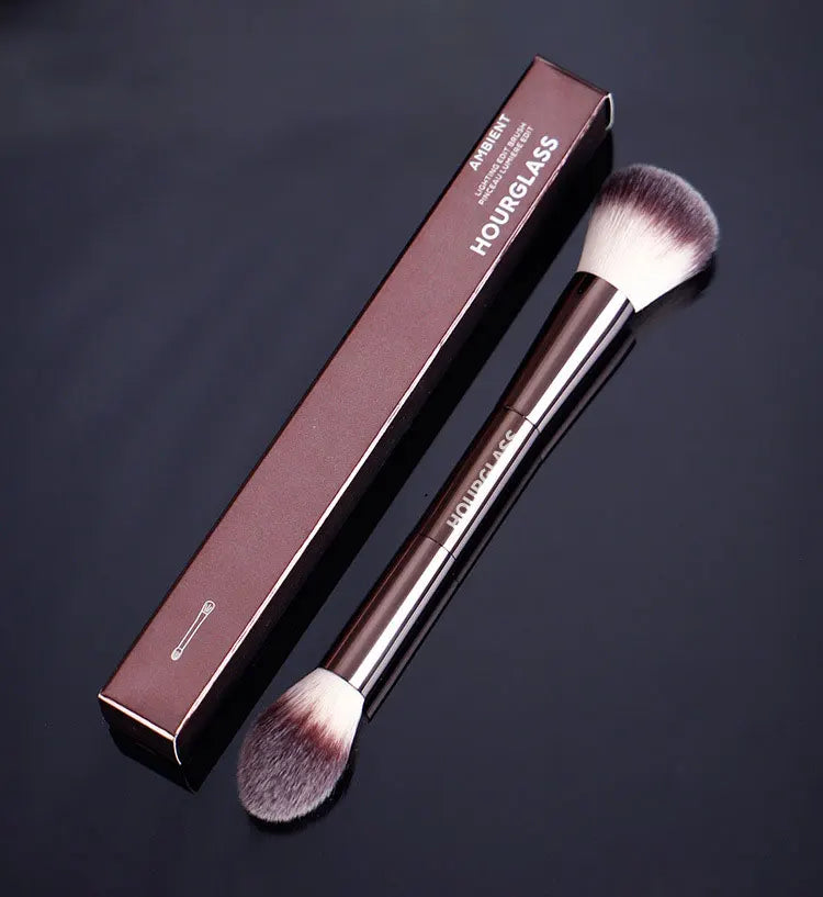 Makeup brush, powder brush, blush brush, loose powder brush, exquisite professional metal handle, double-head design, with box
