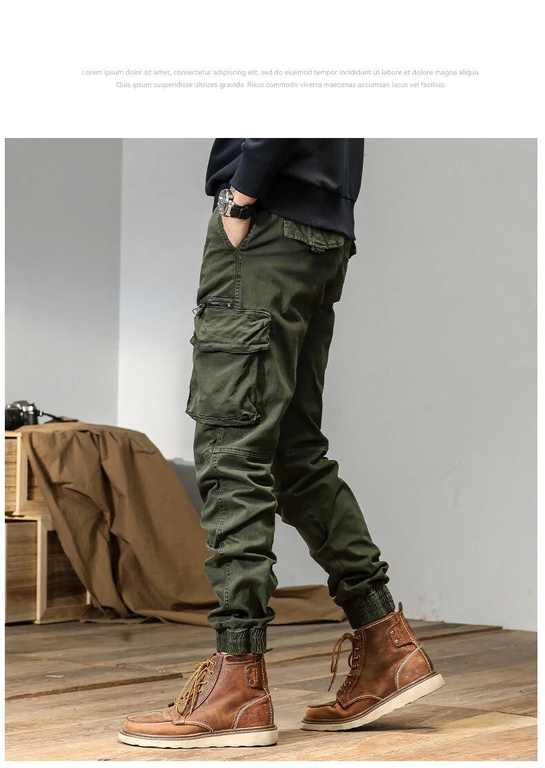 CAAYU Joggers Cargo Pants Mens Casual Y2k Multi-Pocket Male Trousers Sweatpants Streetwear Techwear Military Green Track Pants