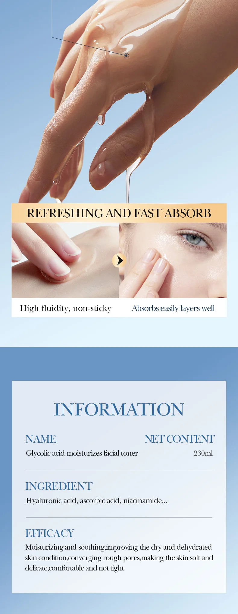 SADOER Glycolic Acid Toner Face Serum Facial Skincare Moisturizing Facial Toner Anti-aging Anti Wrinkles Face Essence Skin Care