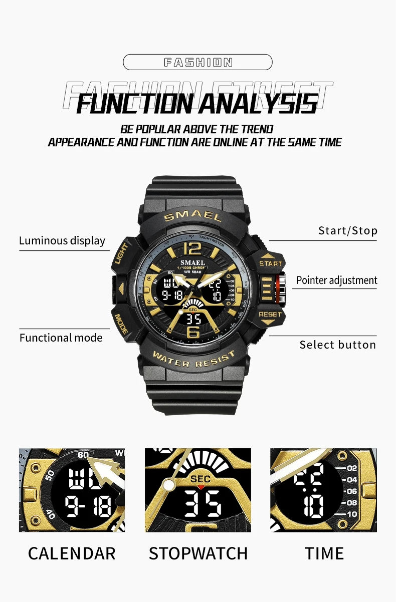 SMAEL Sport Watch for Men Waterproof Wristwatches Student Dual Display Digital Multi-function Stopwatch Clocks 8065 Male Watches