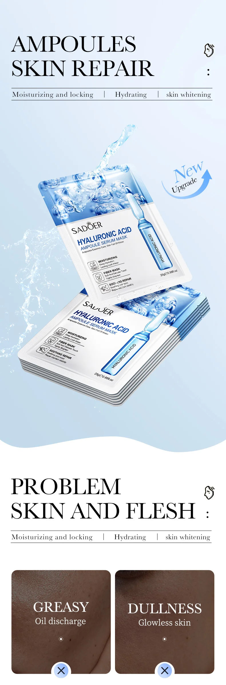 SADOER Hyaluronic Acid Facial Masks Face skincare Anti-aging Hydrating Moisturizing Anti Wrinkles Face Mask Skin Care Products