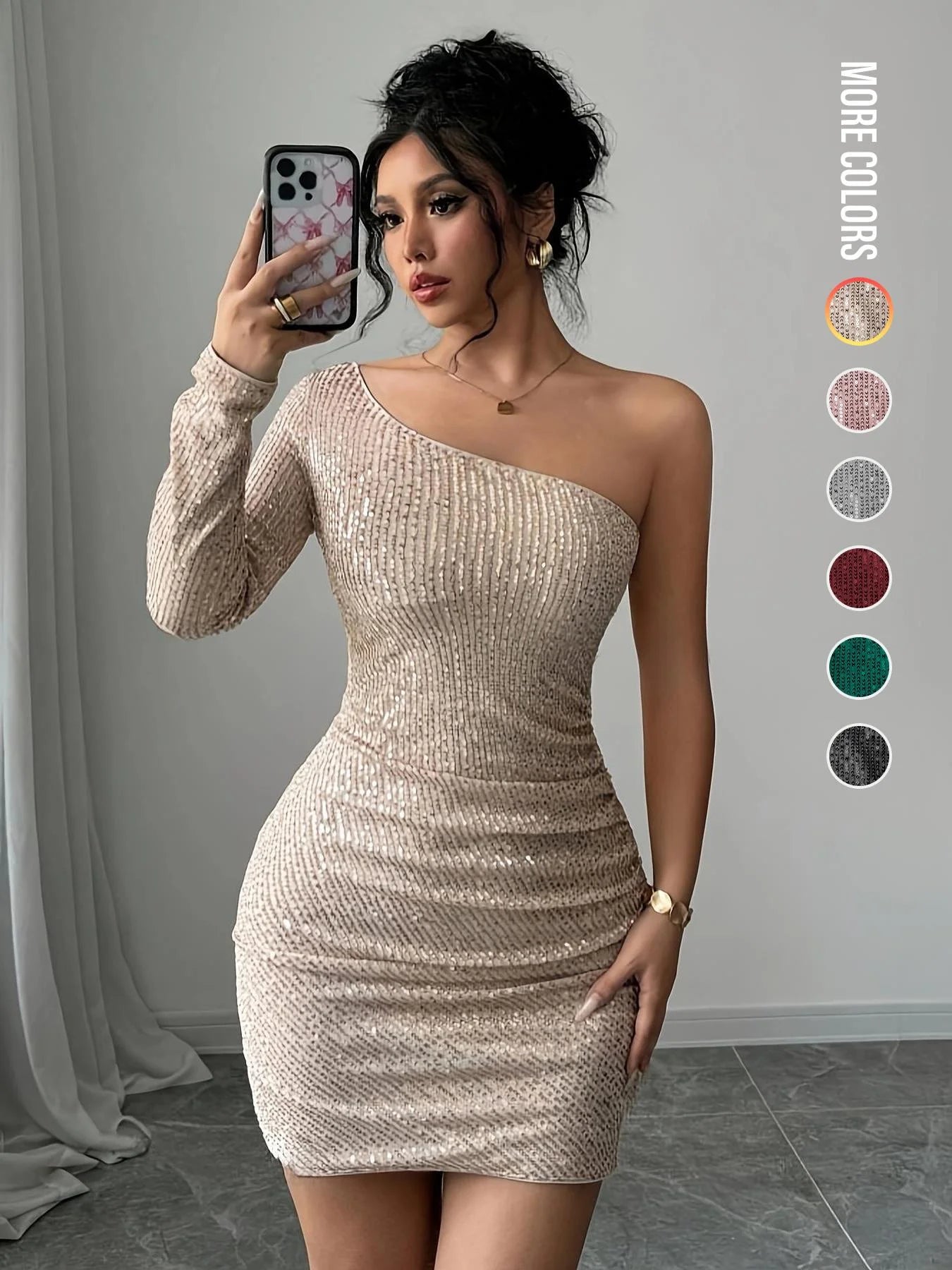Women's Off Shoulder Sequins Bodycon Dress, Elegant Fashion Short Dress for Party Club Dating Wear, Ladies Dress for All Season