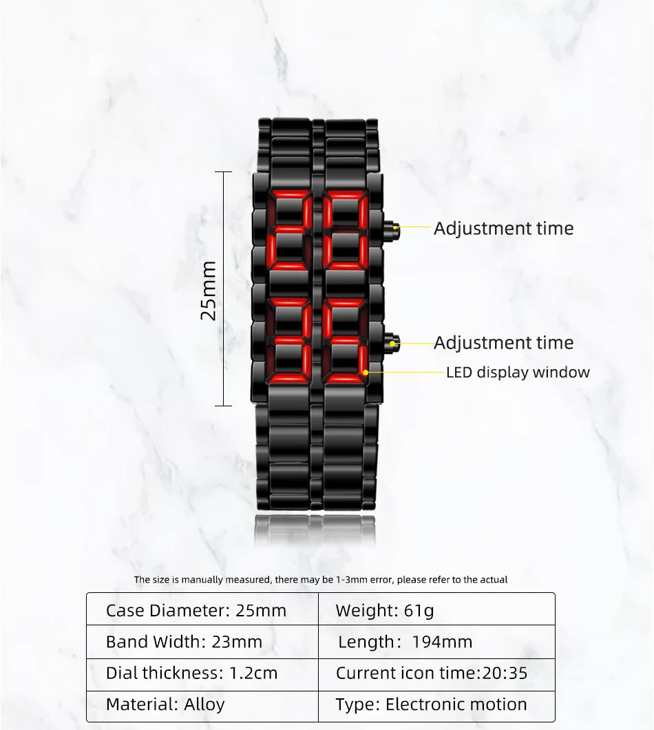 Fashion Mens Digital Lava Wrist Watch Men Black Full Metal Red Blue LED Display Watches Gifts for Male Boy Sport Creative Clock