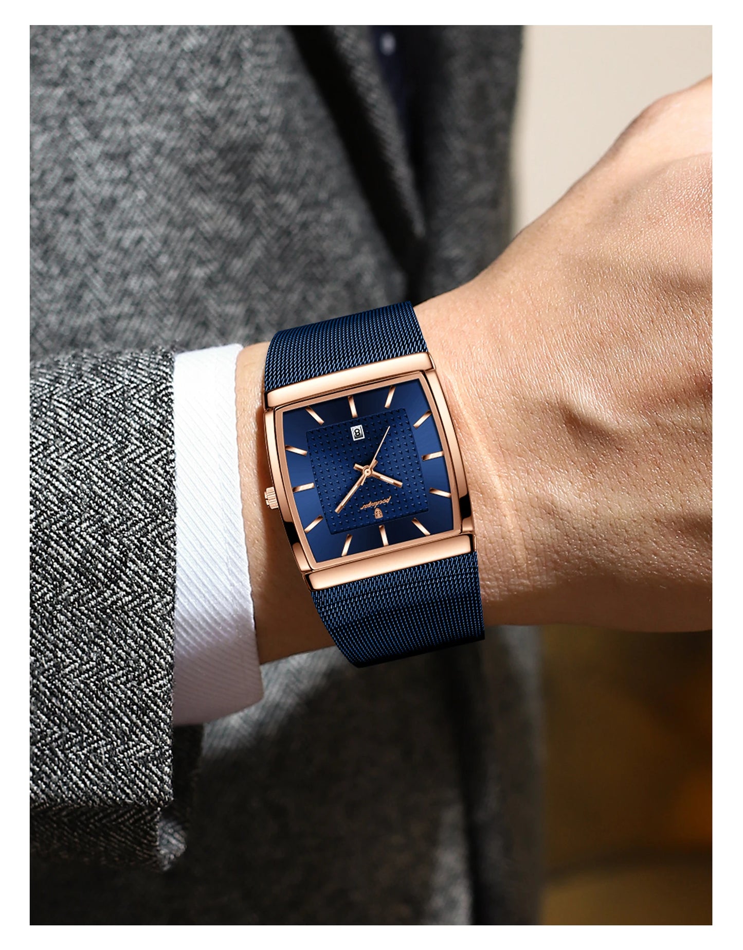 POEDAGAR Luxury Fashion Men Clock Stainless Steel Mesh Date Waterproof Luminous Man Wristwatch Quartz Casual Men's Watches Reloj