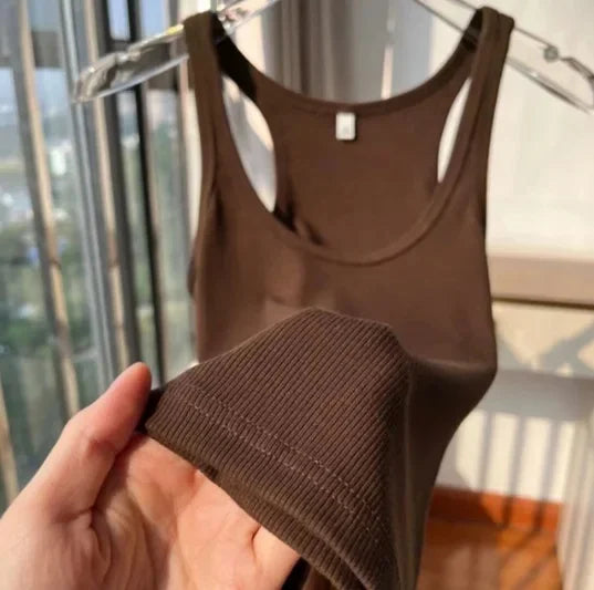 European Style Screw Thread Fitness Tank Top Women's Inner Wear Summer Outer Wear Fine Shoulder Strap Work Shirt Polyester Fiber