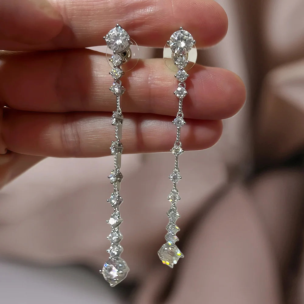 FEOBUR 3/6cttw Full Moissanite Drop Earrings for Women 925 Sterling Silver Lab Diamond Long Earring Bridal Wedding Jewelry GRA