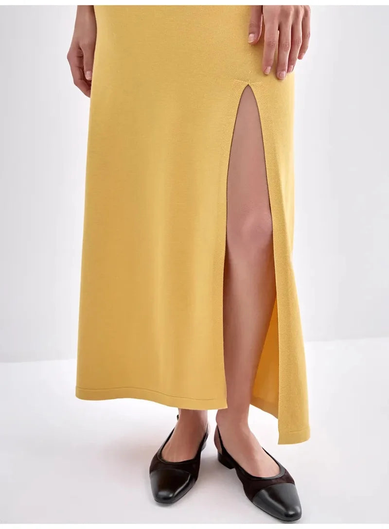 Knit Sleeveless Dresses For Women Long Elegant White High Slit Dress Bodycon Ladies Office Skinny Maxi Tank Rib Dress Female