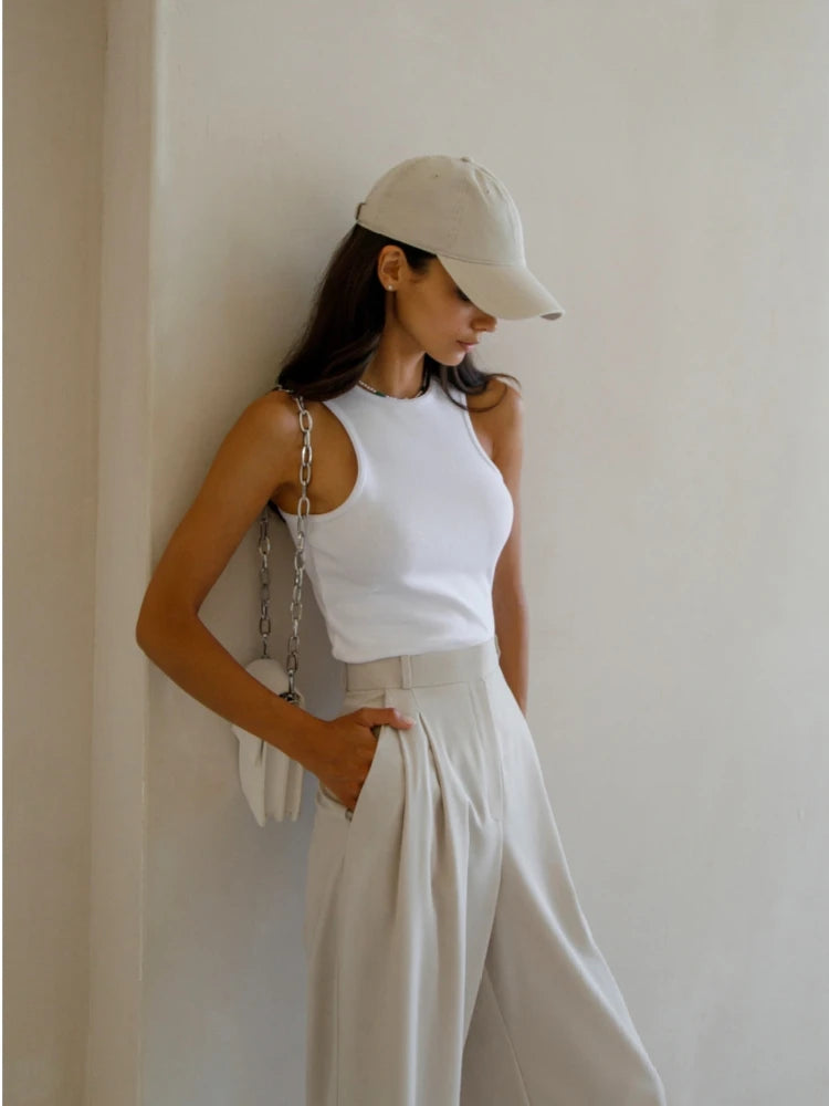 Women's Corset Summer 100% Cotton Crop Top Y2k Knitted Camis O Neck Knit Camisole Sleeveless Vest Solid Slim Tank Tops Women