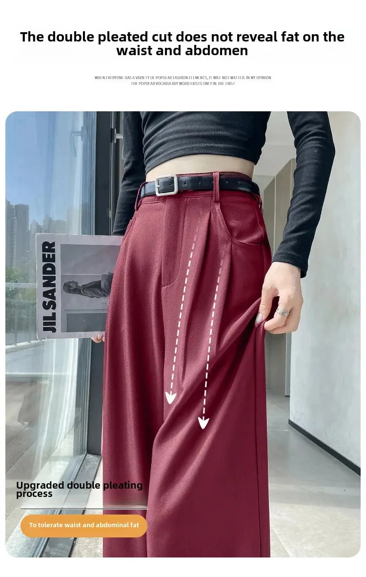 High Waist Slim Fit Straight Leg Suit Pants Wide Leg Casual Trousers Women's Autumn New Arrival Red Color Business Office Wear