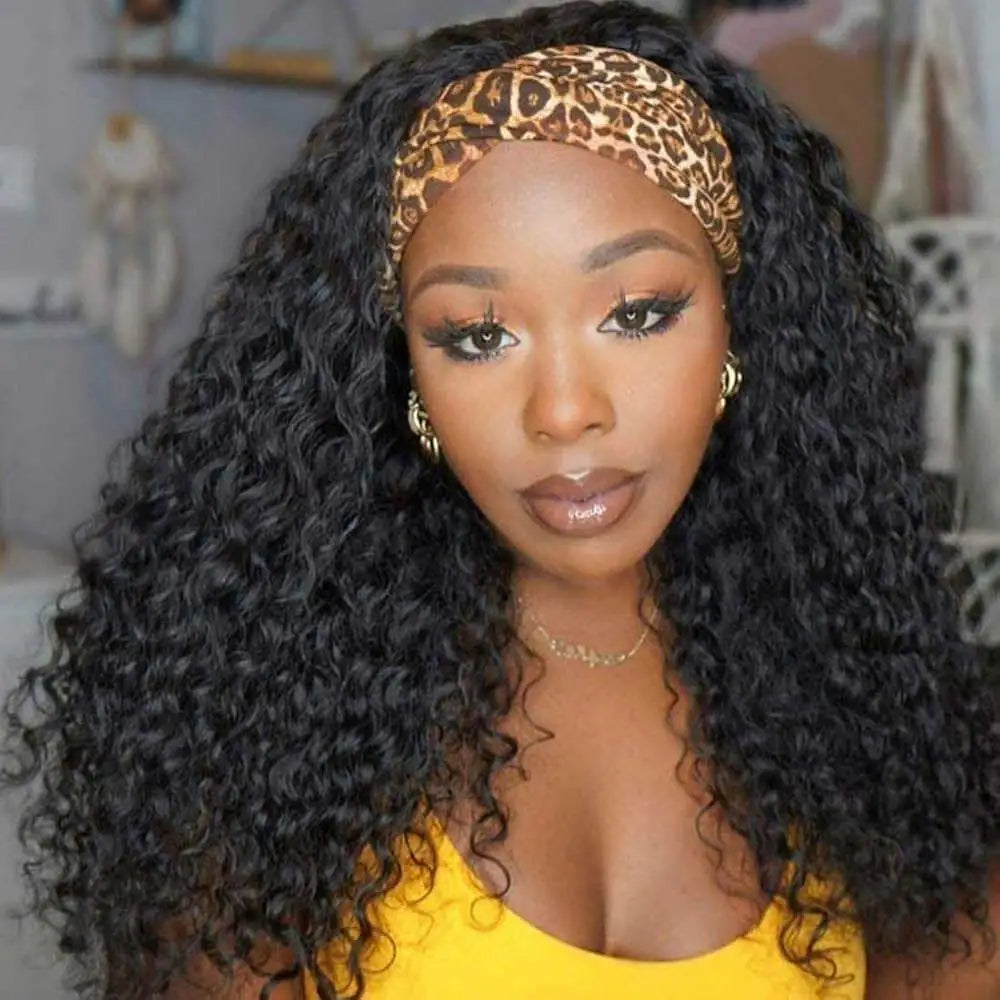 Headband Wig Human Hair Deep Wave Wig 250% Straight Body Wave Human Hair Wigs Half Kinky Cury Wig Brazilian Ready To Wear Wig