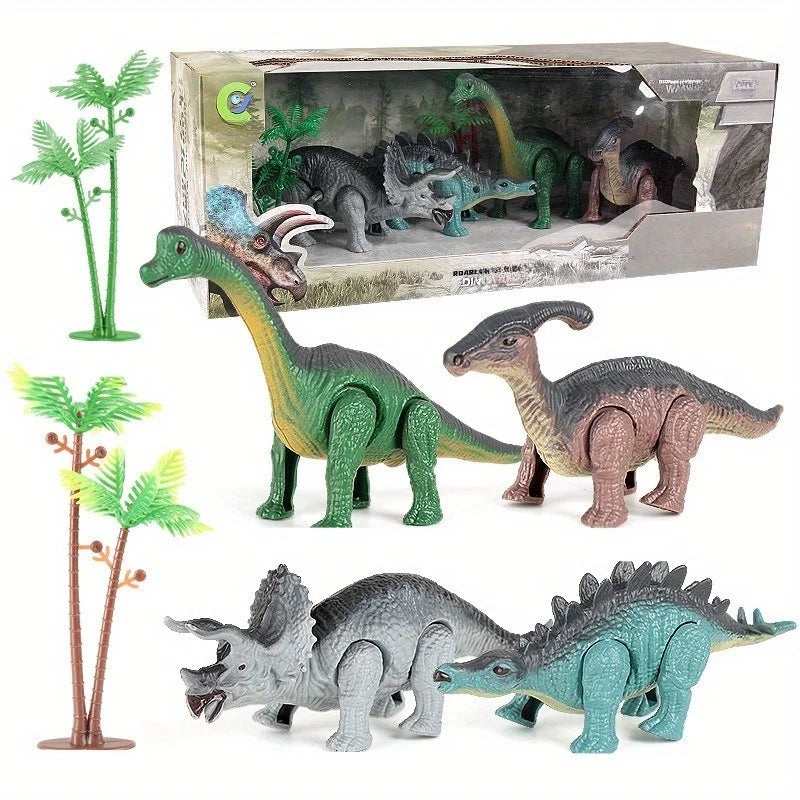 A Gift Set Of Dinosaur Toys, Running Mechanical Animal Toy That Walks Automatically When Wound Up. Birthday Gift For Children.