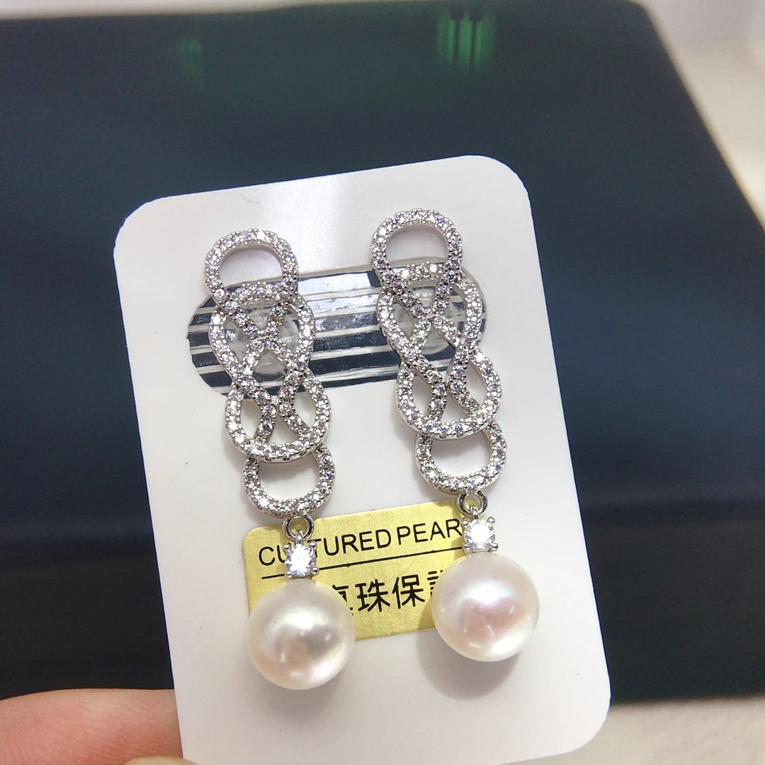Freshwater Pearl Earring Celebrity Style Premium Jewelry Inlaid Sparkling Zircon Entangle Banquet Elegant Wedding Gift For Woman