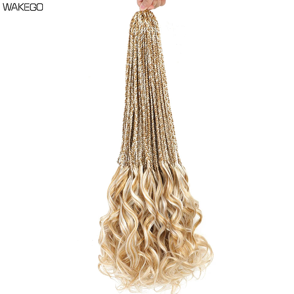 14 18 24 Inch French Curl Box Braids Crochet Hair Ombre Brown to Blonde Prelooped Synthetic French Curls Braiding Hair for Women