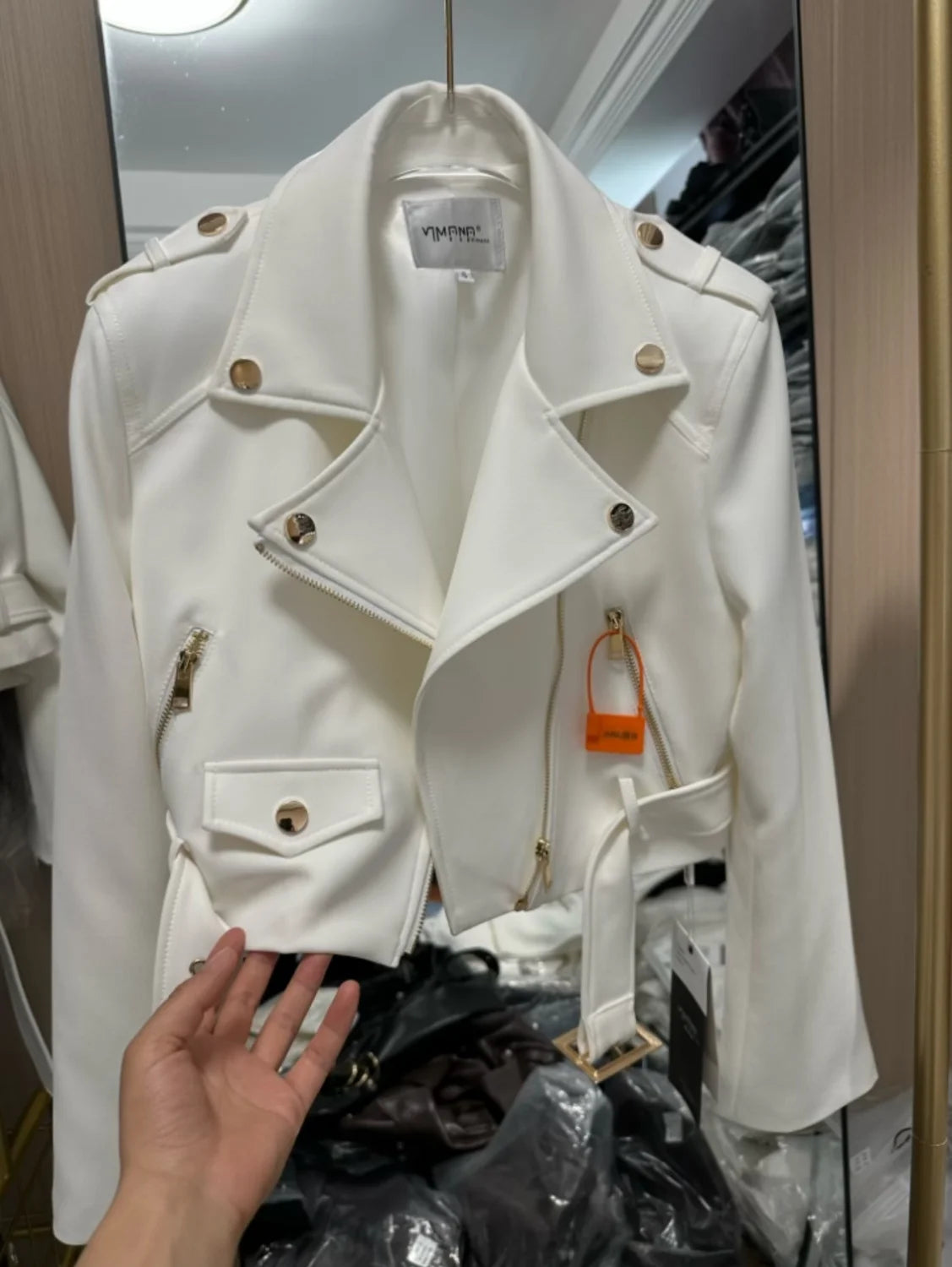 Korean version of the long-sleeved motorcycle jacket jacket women's spring and autumn new fashion temperament Joker suit collar