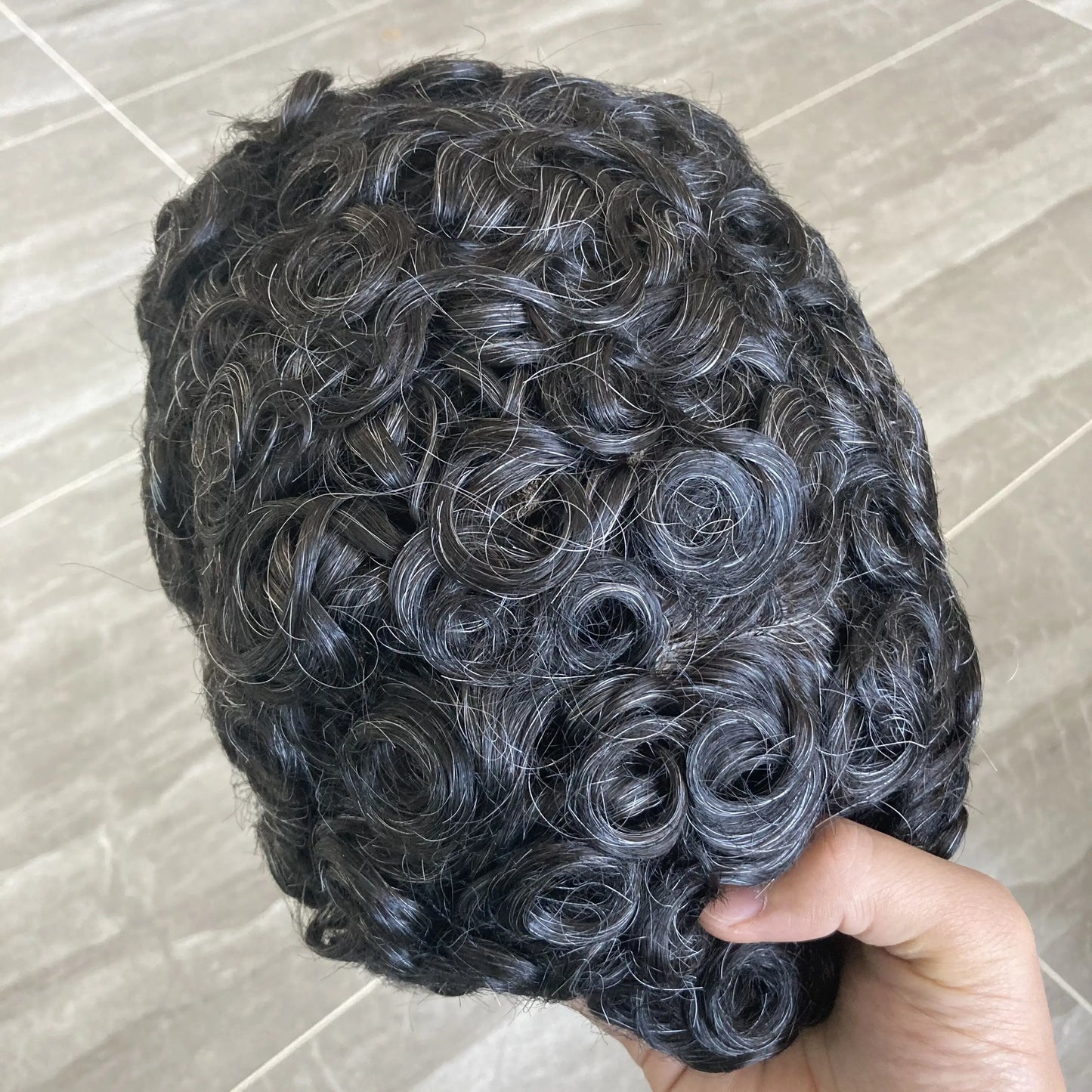 Q6 Swiss Lace Front&Pu Natural Hairline 1B40 1B65 Gray Black Men Toupee 24mm Curly Male Wigs Ash Blonde Human Hair Prosthesi