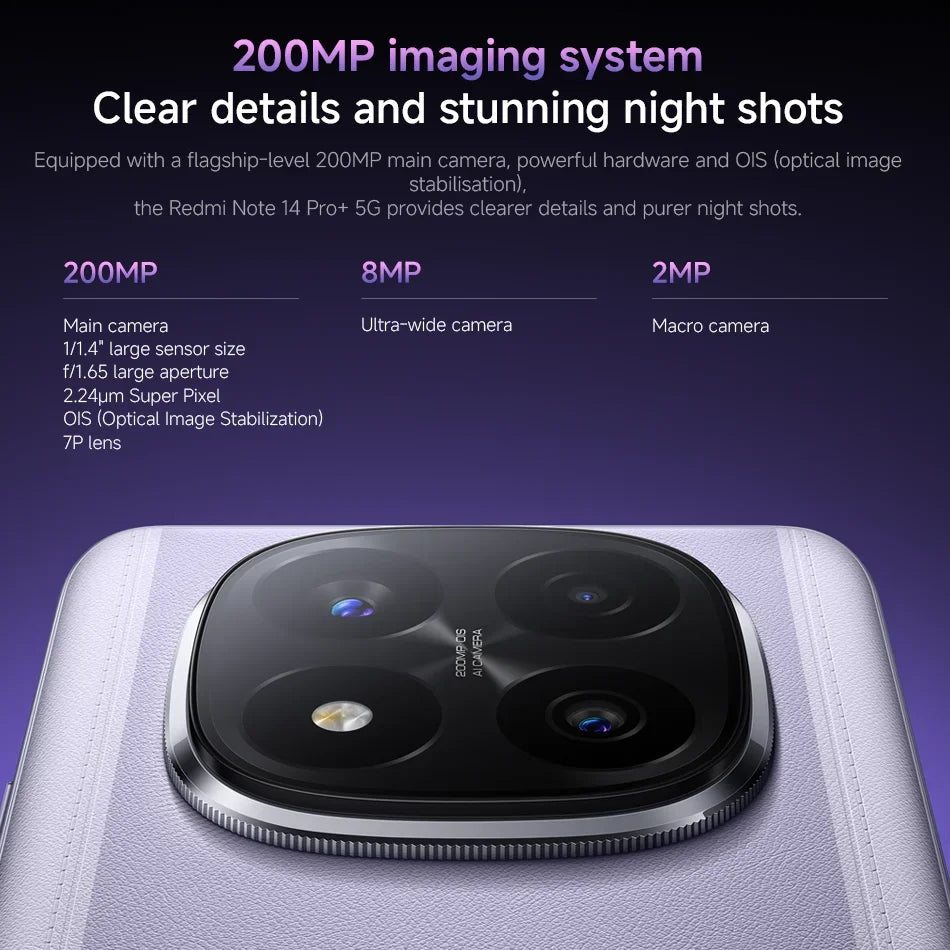 Xiaomi Redmi Note 14 Pro+ 5G Global Version Snapdragon 7s Gen 3 AMOLED 200MP Camera 6.7" 120Hz