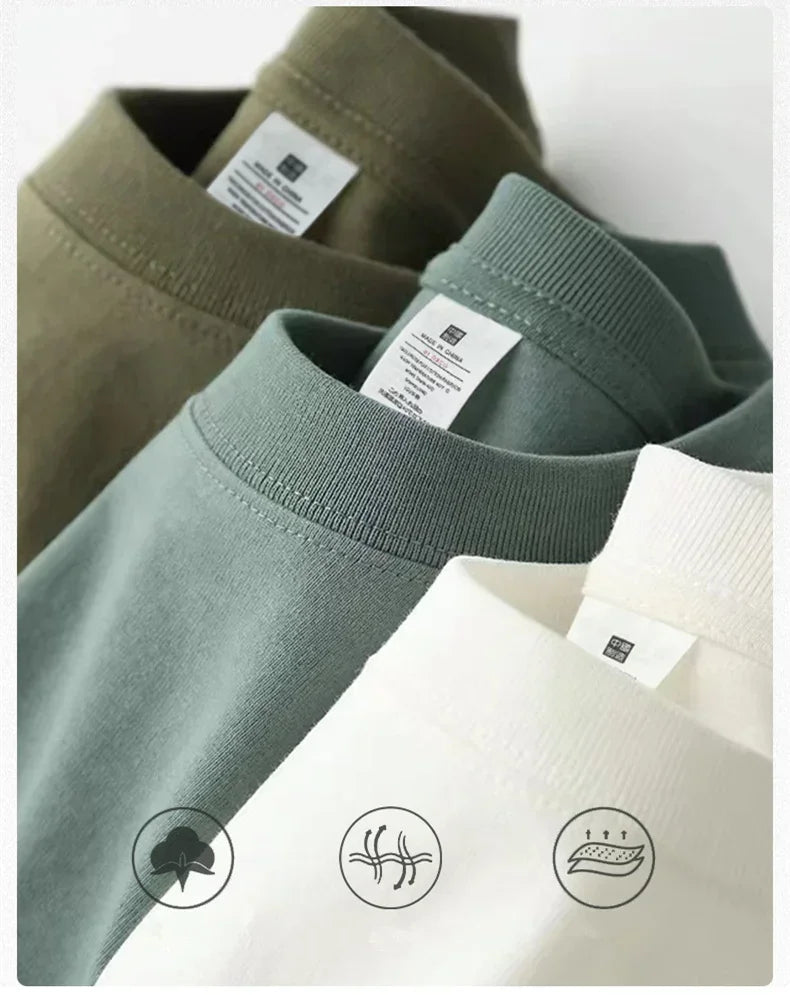 Men's 230g Heavy Cotton Short-sleeved T-shirt Men Pure Cotton Loose Solid Color Bottoming Shirt Trendy Man T-shirt Tops Clothes