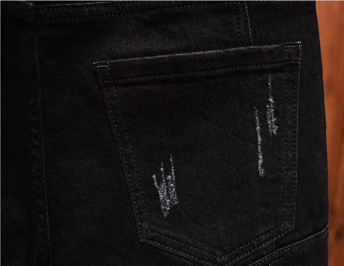 Fashion Trendy Slim Denim Jeans Men Distressed Ripped Holes Patches Spring Autumn Casual Design Korean Luxury Clothing Trousers