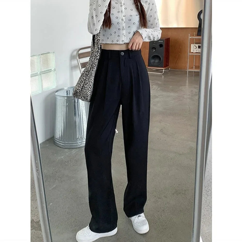 High Waist Draped Suit Pants for plus Size Women Spring Autumn Design Sensation Floor Length Casual Straight Wide Leg Long Pants