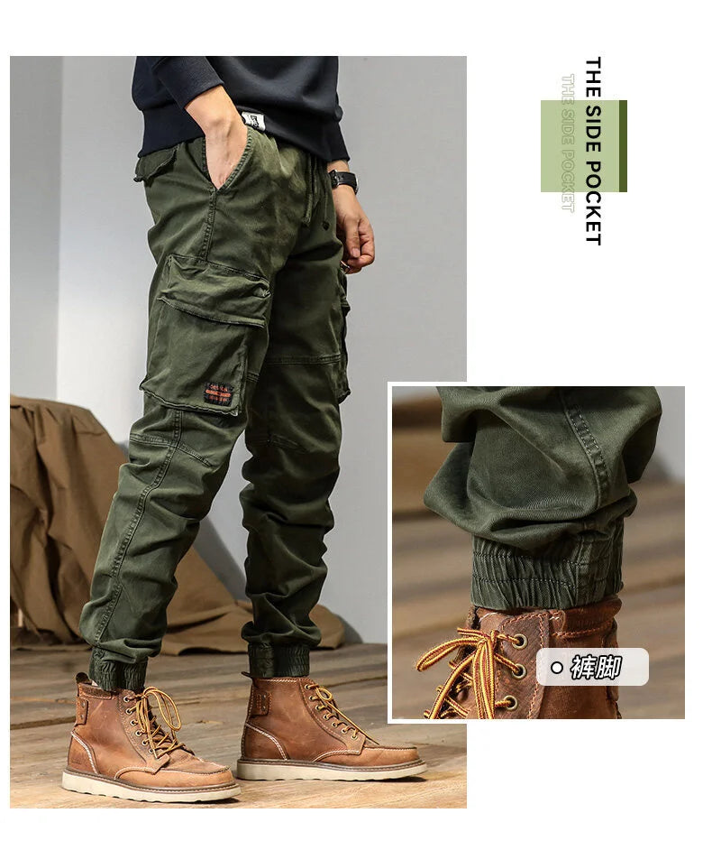 CAAYU Joggers Cargo Pants Mens Casual Y2k Multi-Pocket Male Trousers Sweatpants Streetwear Techwear Military Green Track Pants