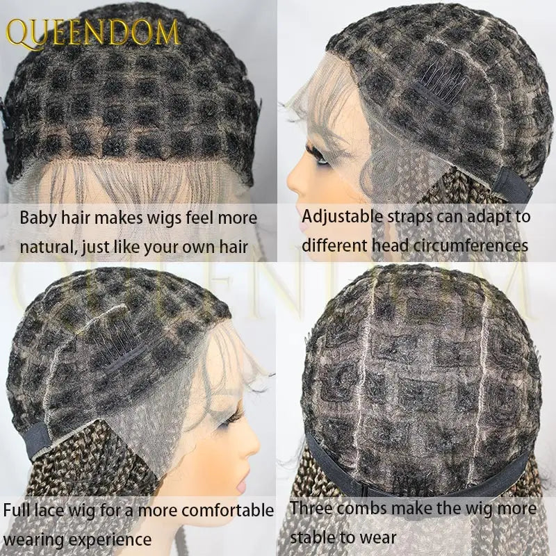 Synthetic 36 Inch Cornrow Braided Wigs for Black Women Full Lace Braids Wig Natural Black Knotless Box Wig Faux Locs Wig