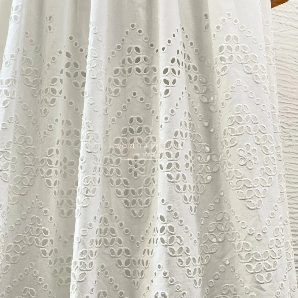 White Sleeveless Embroidery Midi Dress 2025 Top Quality