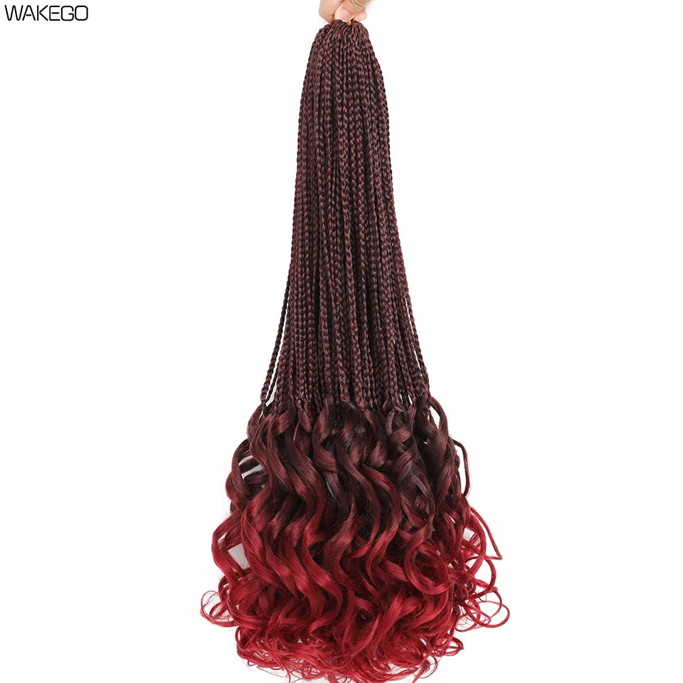 14 18 24 Inch French Curl Box Braids Crochet Hair Ombre Brown to Blonde Prelooped Synthetic French Curls Braiding Hair for Women