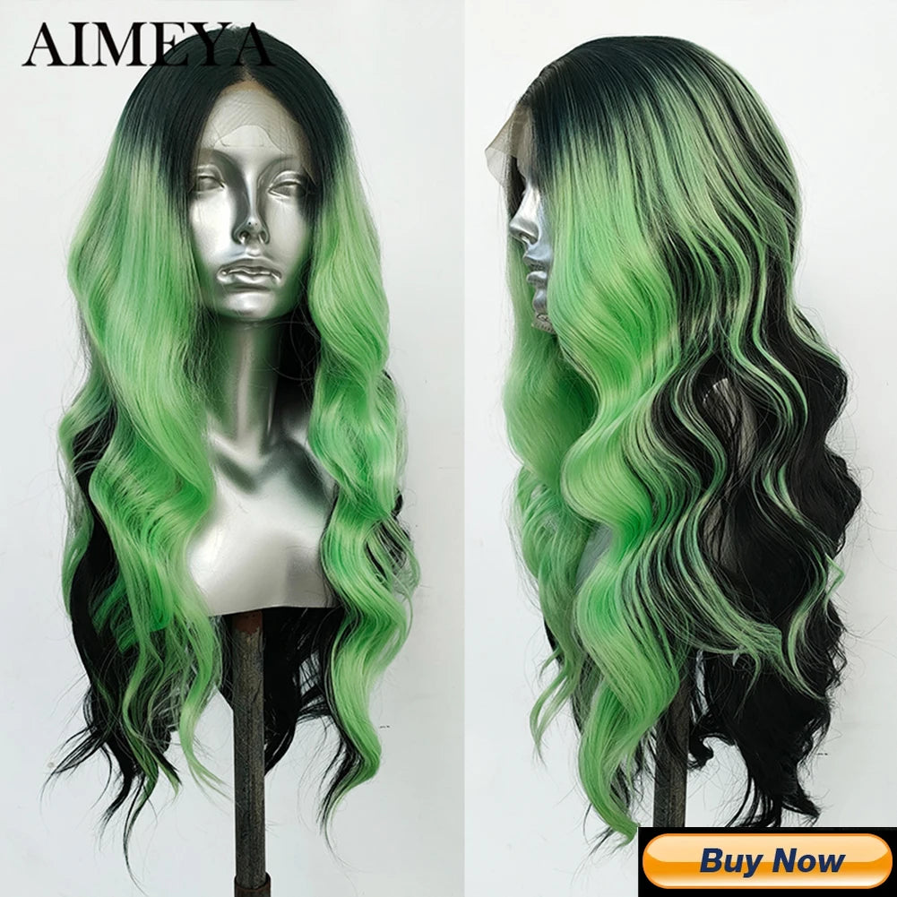 AIMEYA Yellow Hair Cosplay Synthetic Lace Front Wigs for Women Long Loose Wave Wig Free Part Heat Resistant Fiber Synthetic Wig