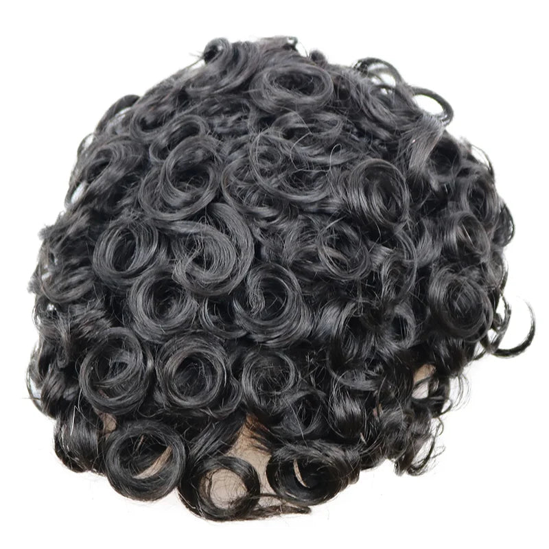 Q6 Swiss Lace Front&Pu Natural Hairline 1B40 1B65 Gray Black Men Toupee 24mm Curly Male Wigs Ash Blonde Human Hair Prosthesi